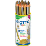GIOTTO Pot de 24 crayons de couleur Méga, or et argent, mine 5,5mm