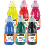 CLEOPATRE Lot de 6 flacons 250 ml Aquarel'Gel (jaune prim, orange, mage, bleu prim, vert printemps, noir)
