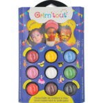 GRIM TOUT Set de 9 Galets de maquillage à l'eau + pinceau + livret de maquillage, nettoyage eau et savon