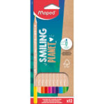 MAPED Boîte de 12 crayons en bois naturel 100% Smiling Planet, diamètre de 2,9 mm, FSC