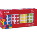 APLI KIDS Boîte de 4 rouleaux de gommettes hexagonales 20mm, couleurs ass (bleu, rouge, jaune et vert)