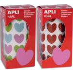 APLI KIDS Boîte de 2 rouleaux de gommettes (2x900 u) formes cœurs rouges et cœurs bl, rses et vt 20x18 mm