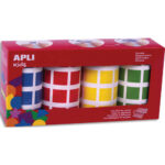 APLI KIDS Boîte de 4 rouleaux de gommettes carrées 20mm (7080 unités), couleurs ass (bl, rge, jne, vrt)
