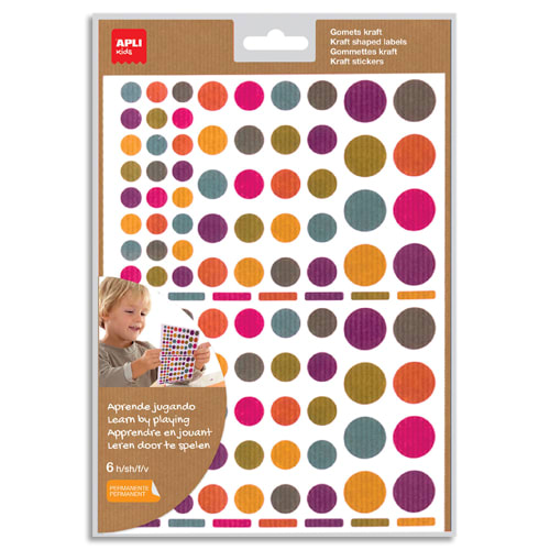 462448_d1-1.jpg APLI KIDS Pochette de 6 feuilles (624 u) de gommettes nature kraft couleurs assorties – Image 1