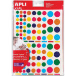 APLI KIDS Pochette de 60 feuilles (7410 u) de gommettes enlevables rondes de tailles (20 mm) et coul ass