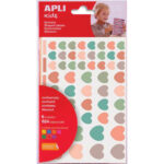 APLI KIDS Pochette de 6 feuilles (624 u) de gommettes enlevables forme cœur, couleurs nordik assorties