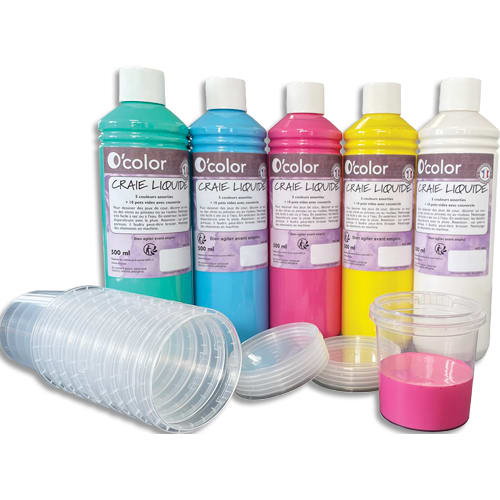 463392_d1-1.jpg O'COLOR Boîte de 5 flacons de 500 ml de craie liquide, idéal pour tracer des marelles ou autres jeux – Image 1