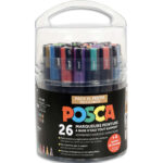 POSCA Pot de 26 marqueurs peinture à eau thème festif, couleurs assorties + 30 masques à décorer