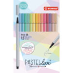 STABILO Etui de 15 feutres de dessin Point 68 Pastellove. Tracé 1 mm. Coloris assortis