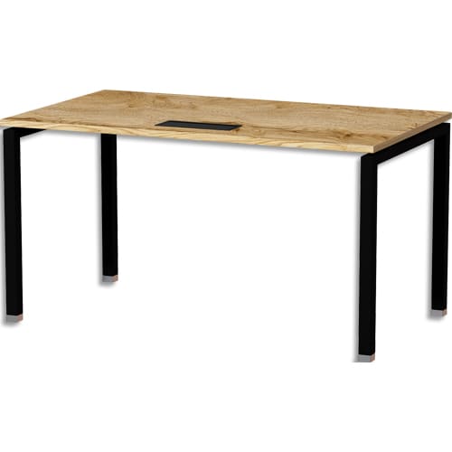 465423_d1-1.jpg MT INTERNATIONAL Bureau droit l140xp80 plateau Chêne brut et pieds u noir – Image 1