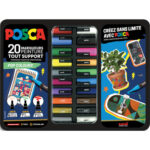 POSCA Mallette POP COLOURS de 20 marqueurs peinture. 3 pointes PC1MC, PC3MC et PC5M. Couleurs assorties