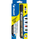 PILOT Pochette de 4 marqueurs permanents 400. Pointe large biseautée. Couleurs classiques assorties