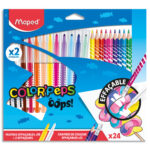 MAPED Combo pack Color Peps OOPS. 12 feutres coloriage dont 2 effaçeurs+12 crayons de couleurs avec gomme