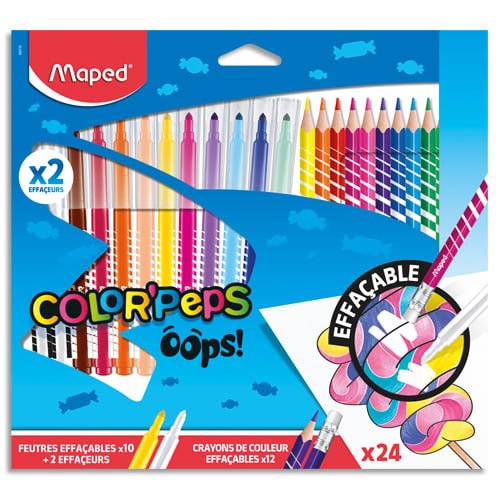467019_d1-1.jpg MAPED Combo pack Color Peps OOPS. 12 feutres coloriage dont 2 effaçeurs+12 crayons de couleurs avec gomme – Image 1