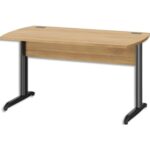 GAUTIER OFFICE Table bureau pied métal avec voile de fond Jazz Chêne de bocage - Dim L140 x H74 x P80 cm