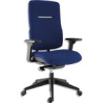 SOKOA Fauteuil tissu bleu mécanisme synchrone autorégulé mousse assise hte densité accoudoirs 3 réglages