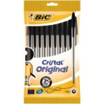 BIC Etui carton de 10 stylos bille Cristal Original, pointe moyenne 1mm. Coloris noir