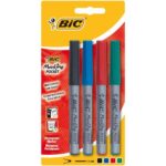 BIC Blister de 4 Marqueurs Permanents Marking Fine à Pointe Conique Fine Couleurs Assorties