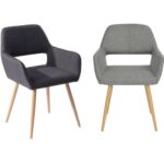 Chaise fixe en tissu, pieds en métal imitation bois