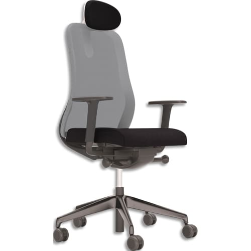 468126_d1-1.jpg NOWY STYL Fauteuil Souly synchrone ergonomique et design avec assise noire et dossier résille grise – Image 1