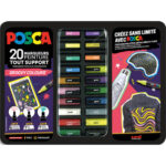 POSCA Mallette GROOVY COLOURS de 20 marqueurs peinture. 3 pointes PC1MC, PC3MC et PC5M.Couleurs assorties