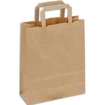 Paquet de 50 sacs kraft brun poignées plates 180 + 80 x 220 mm