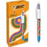 BIC Stylo bille 4 couleurs rétractables design LineBlue. Pointe moyenne 1mm. Encre classique