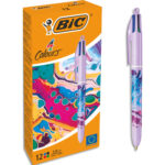 BIC Stylo bille 4 couleurs rétractables design Hydro Purple. Pointe moyenne 1mm. Encre classique