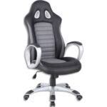 Fauteuil Strike en PU Base + Accoudoirs argenté - Assise noir et gris