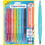 PAPERMATE Blister de 8 Feutres Dual, deux pointes, Pointe pinceau flexible 0,7 mm, encres assorties