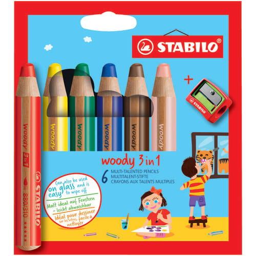 473254_d1-1.jpg STABILO woody 3in1 crayon de couleur - Etui carton de 6 crayons multi-surfaces - Coloris assortis – Image 1