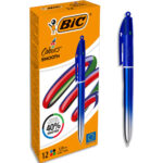 BIC Stylo bille 4 couleurs rétractables Smooth. Pointe Moyenne (1,0 mm) - Corps irrisé Bleu
