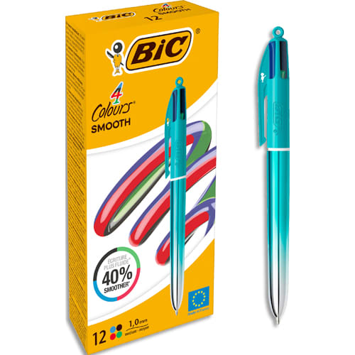 480932_d1.jpg BIC Stylo bille 4 couleurs rétractables Smooth. Pointe Moyenne (1,0 mm) - Corps irrisé vert – Image 1