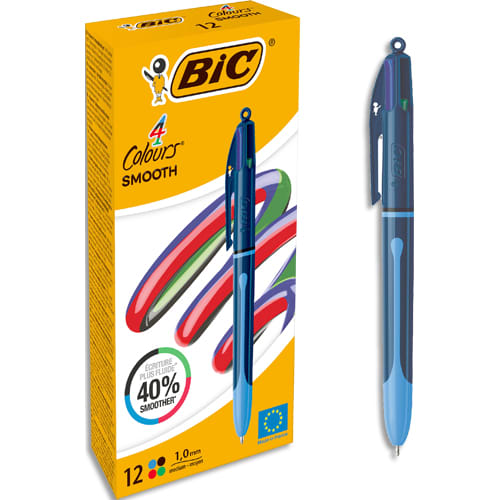 480935_d1.jpg BIC Stylo bille 4 couleurs rétractables SmoothPro. Pointe Moyenne (1,0 mm) - Corps bleu foncé/bleu clair – Image 1