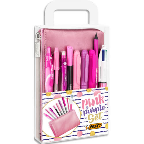 480938_d1.jpg BIC Set trousse et stylos Pink&Purple. 1 Trousse / 2 billes / 1 gel / 2 feutres / 3 marqueurs permanents – Image 1