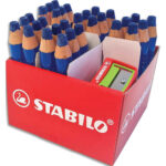 STABILO Boîte de 30 marqueurs bois MARKDRY, avec 2 taille-crayons. Coloris bleu