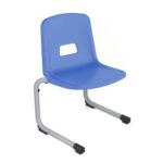 Chaise coque polypropylène appui sur Table maternelle ral:alu 9006 coque bleuT2