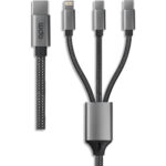 APM Câble 3in1, usb-c > usb-c / lightning / micro, nylon, gris, 1m 570315