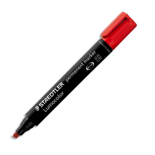 489733_d1.jpg STAEDTLER Marqueur permanent pointe biseau corps plastique encre Rouge à base d'alcool ne sèche pas 350 – Image 1