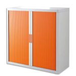 EASYOFFICE Armoire démontable corps en PS teinté Blanc Orange - Dimensions L110xH104xP41,5 cm