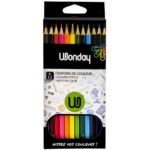 WONDAY Pochette de 12 crayons de couleur assortis. Corps hexagonale