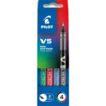 PILOT Pochette de 4 stylos feutre pointe tubulaire 0,5 mm encre liquide 4 couleurs HI-TECPOINT BX-V5