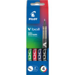 PILOT Pochette de 4 stylos feutre à bille pointe métal 4 couleurs d'encre V-BALL 05