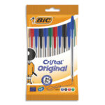 BIC Etui carton de 10 stylos bille Cristal Original, pointe moyenne 1mm. Coloris assortis