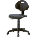 Chaise technique en PU Noire hauteur standard avec repose-pieds sur roulettes, réglable en hauteur