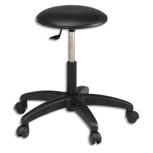 572415_d1-1.jpg Tabouret bas standard vinyle Noir sur roulettes, réglable en hauteur – Image 1