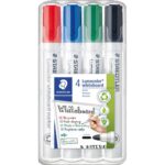 STAEDTLER Pochette de 4 marqueurs effaçables à sec pointe ogive encre alcool 4 couleurs assorties 351