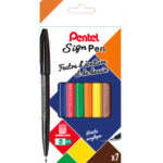 PENTEL Pochette de 7 stylos feutre pointe acrylique 7 couleurs d'encre SIGN PEN S520