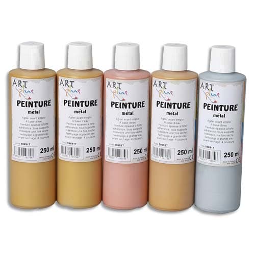 596917_d1-1.jpg ART PLUS Lot de 5 flacons 250ml d'acrylique. Assortis métal : bronze, Beige, or rosé, or, métal – Image 1