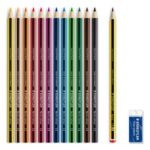 STAEDTLER Polybag 1 étui carton 12 crayons couleur + 1 crayon graphite 120-HB et 1 gomme 526 53 offerts